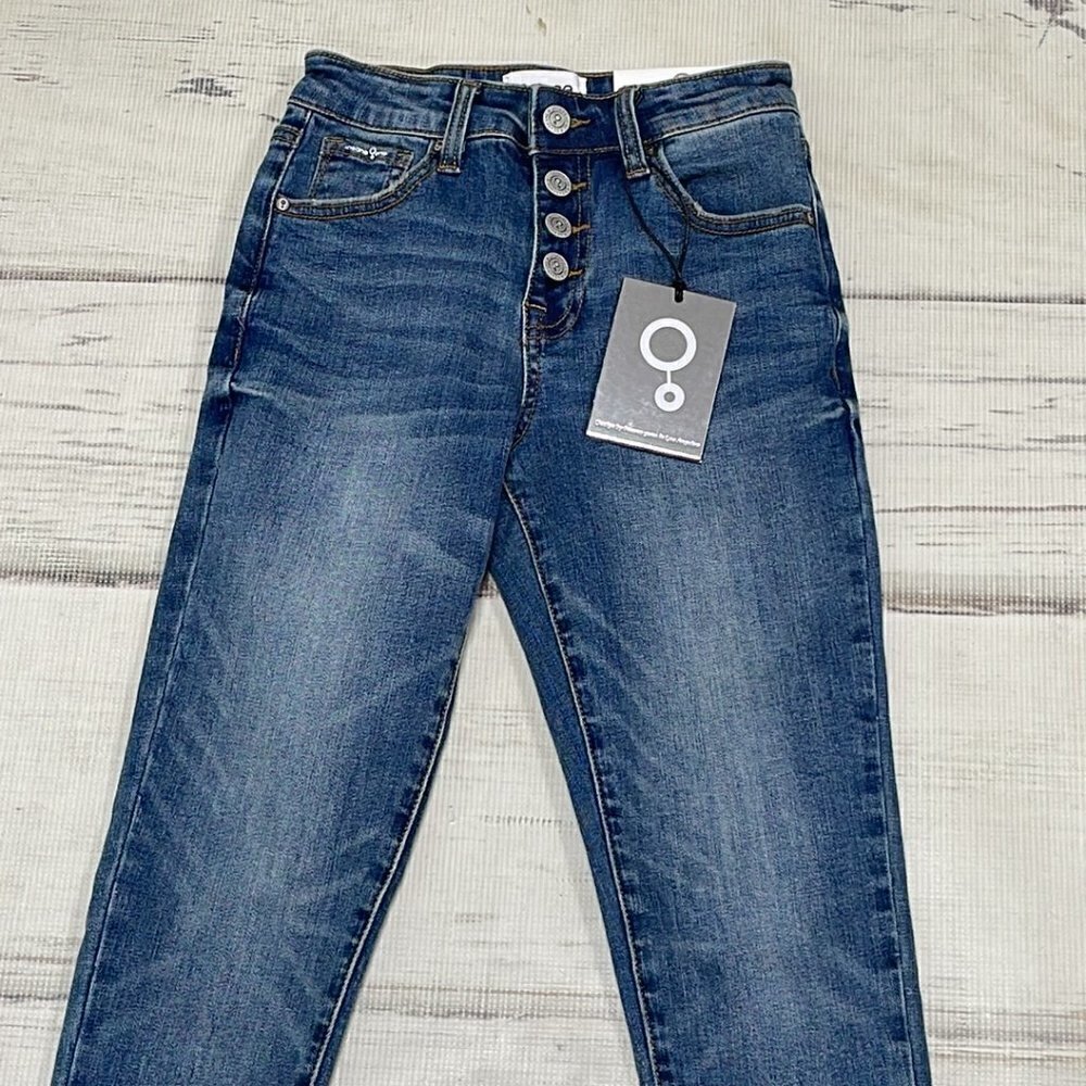 Insane Gene NWT Jeans Mid-Rise Skinny Dark Blue Denim Exposed Buttons Size 0 W23 - Picture 4 of 13